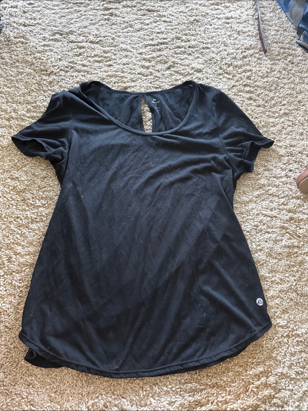 Apana Black Short Sleeve Scoop Neck Tee with Keyhole Back
